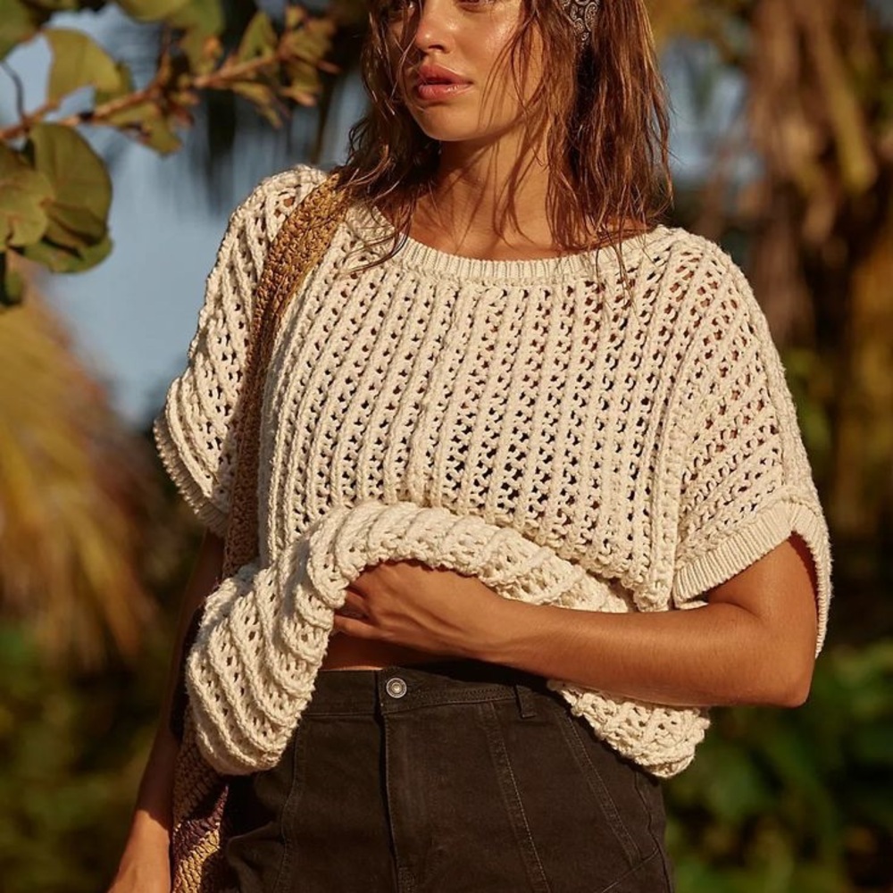We The Free Open-Knit Scoop Neck Sweater in Cream